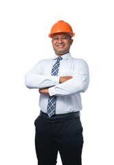 Young engineer or architect standing with arms crossed smiling happy isolated on white background with clipping path