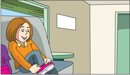 The girl ties the shoelaces