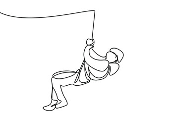 a woman extreme sport rope climbing and trying to cross the road © Ali