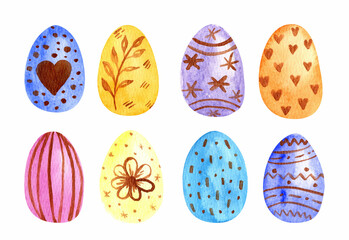 Easter eggs set with different texture. isolated on a white background. Spring holiday. Happy Easter collection of eggs.