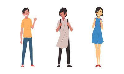 Fototapeta premium Cheerful students of different nationalities set cartoon vector illustration