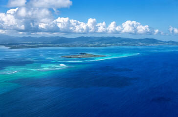 Aerial view of Ilet a Fajou, Grand Cul de Sac Marin, Basse-Terre, Guadeloupe, Lesser Antilles,...