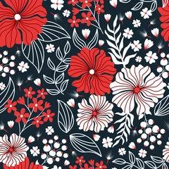 Zelfklevend Fotobehang Red and white Whimsical Floral Pattern © mrhighsky