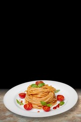 Italian pasta with tomato. Italian fresh recipe rustic minimalistic style