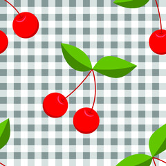 Red cherries and check pattern - 492963147