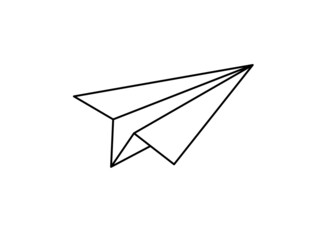 Paper airplane outline icon on white background. Flying plane. Vector illustration.