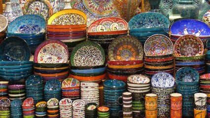 Colorful pottery, Grand Bazaar, Istanbul, Turkey