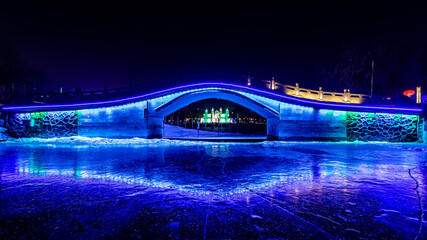 Obraz premium Night view of Ice and Snow Park in Changchun Labor Park, China
