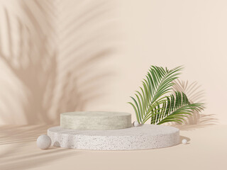 Mock up of stone and small plant forming a product podium, Cosmetic presentation. 3d rendering.