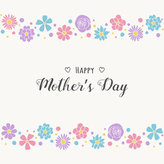 Mother’s Day card with colourful hand drawn flowers and greetings. Vector