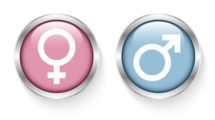 Buttons Symbole Weiblich & Männlich Rosa Hellblau