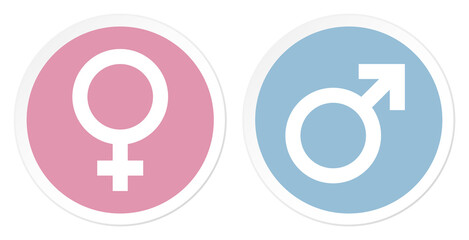 Kreise Weißer Rand Symbole Weiblich & Männlich Rosa Hellblau