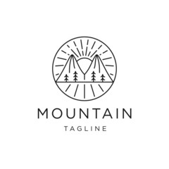 Mountain line logo icon, flat design template vector