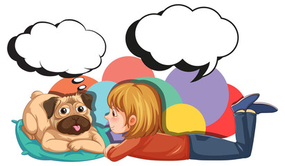 A girl and dog with callouts