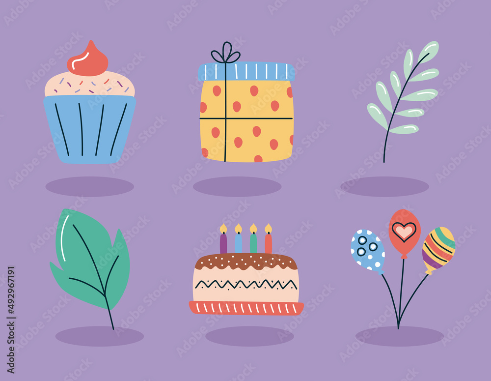 Sticker six brithday party icons