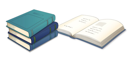 ハードカバーの書籍四冊（ブルー系の表紙／文字あり）