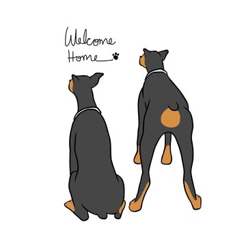 Doberman Dog Waiting Owner To Say Welcome Home Cartoon Vector Illustration