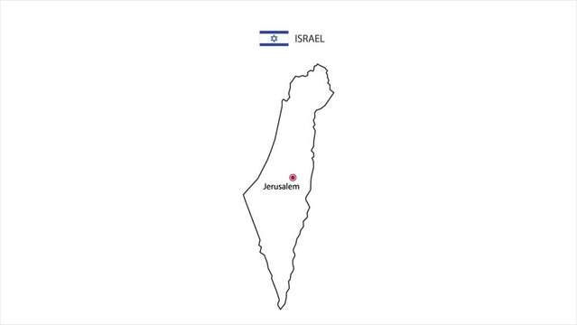 Motions point of Jerusalem City with Israel flag and Israel map.