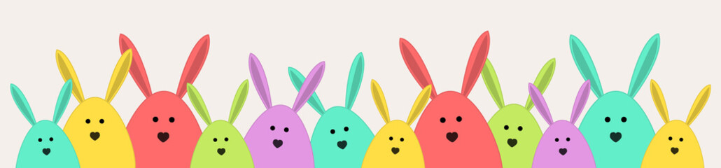 Funny Easter rabbits. Banner concept. Vector