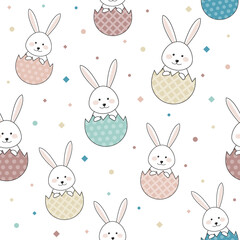 Concept of an Easter pattern with rabbits and eggs. Wallpaper concept. Vector