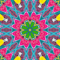 Abstract Pattern Mandala Flowers Art Colorful Blue Magenta Green Yellow Red 1