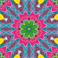 Abstract Pattern Mandala Flowers Art Colorful Blue Magenta Green Yellow Red 1