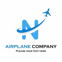Letter n with plane vector logo. Suitable for travel,transportation, agency, brand, corporate etc
