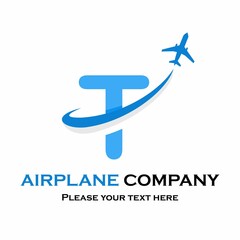 Letter t with plane vector logo. Suitable for travel,transportation, agency, brand, corporate etc