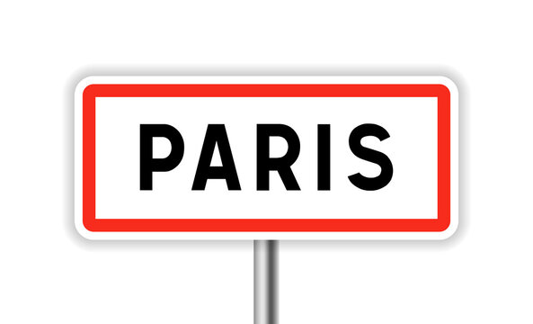 Paris road sign isolated on white background. France