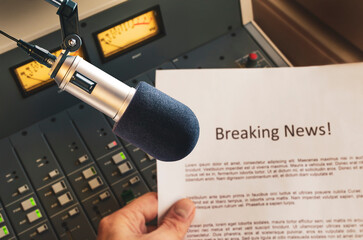 Professional microphone and sound mixer in Radio studio