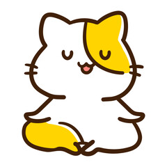 ヨガで呼吸を整えるかわいいねこのキャラクターの手書き風イラスト