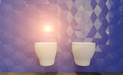 Scandinavian bathroom, classic  vintage interior design. 3D rendering.. Sunset.