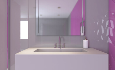 Scandinavian bathroom, classic  vintage interior design. 3D rendering.