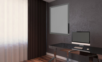 Obraz na płótnie Canvas Open space office interior with like conference room. Mockup. 3D rendering.. Mockup. Empty paintings