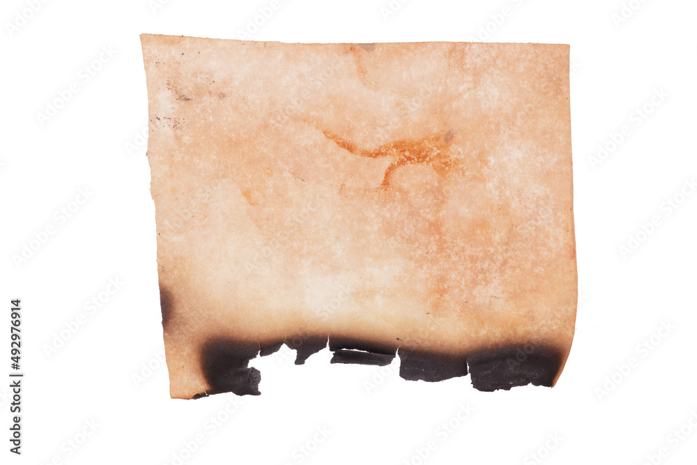 Poster old paper with burnt edges isolated on white background