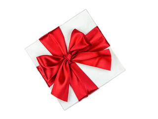  Box with red bow for decoration. Promotional template. Holiday concept. Creative modern design.