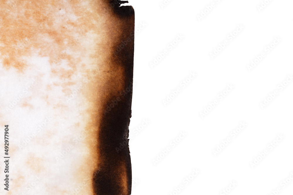 Poster paper with burnt edges isolated on white background