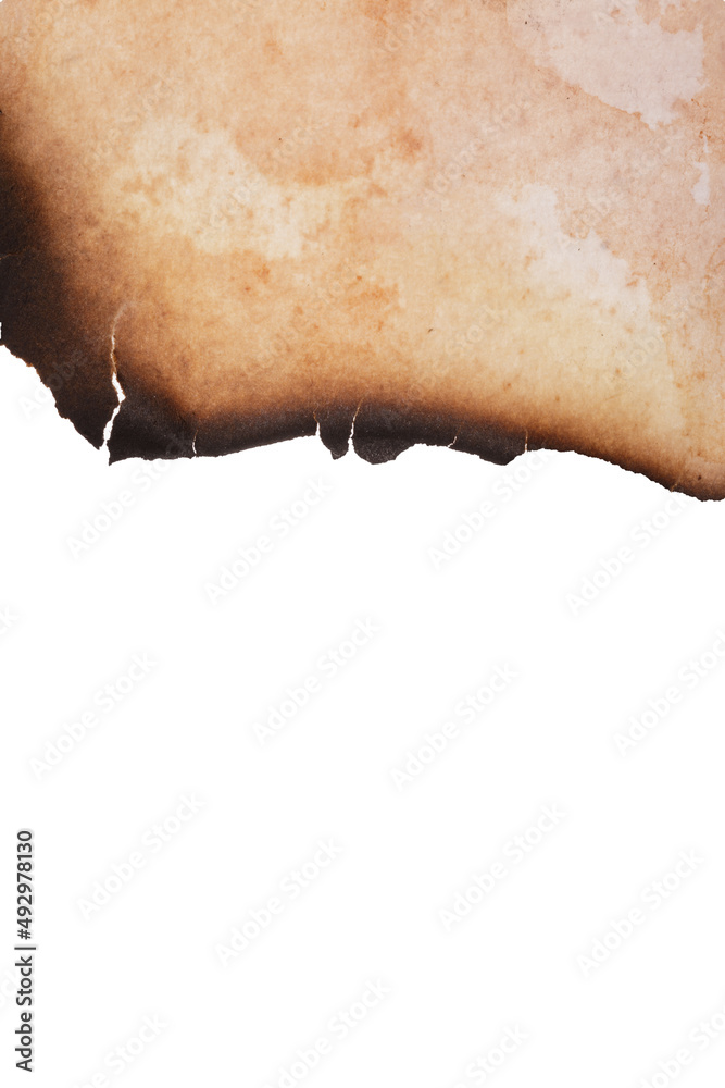 Poster old paper with burnt edges isolated on white background