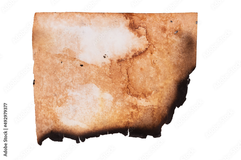 Poster old paper with burnt edges isolated on white background