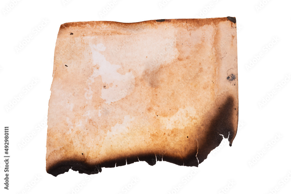 Poster old paper with burnt edges isolated on white background