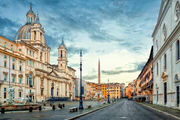 Piazza Navona square in Rome, Italy. Built on the site of the Stadium of Domitian in Rome. Rome architecture and landmark.