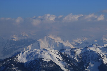 Clouds lifting over mountain ranges seen from Mount Pilatus, Switzerland.
