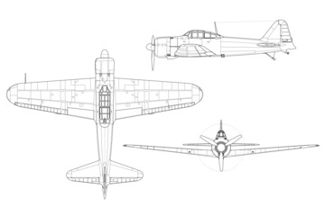 Planos de avión de caza clásico de la segunda guerra mundial A6M Zero