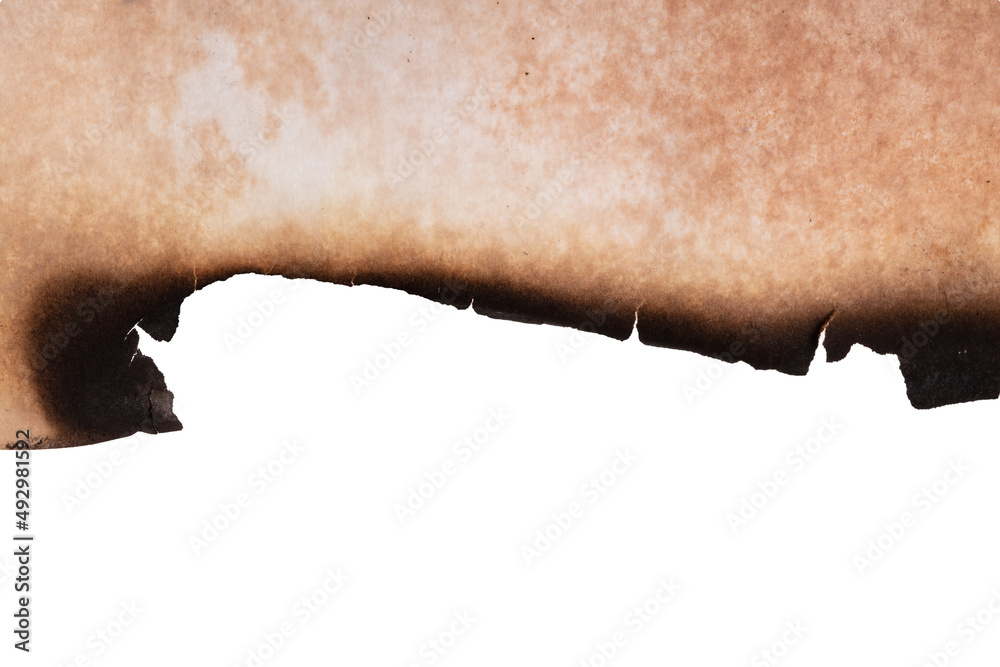 Poster paper with burnt edges isolated on white background