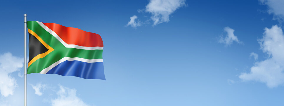 South African flag isolated on a blue sky. Horizontal banner