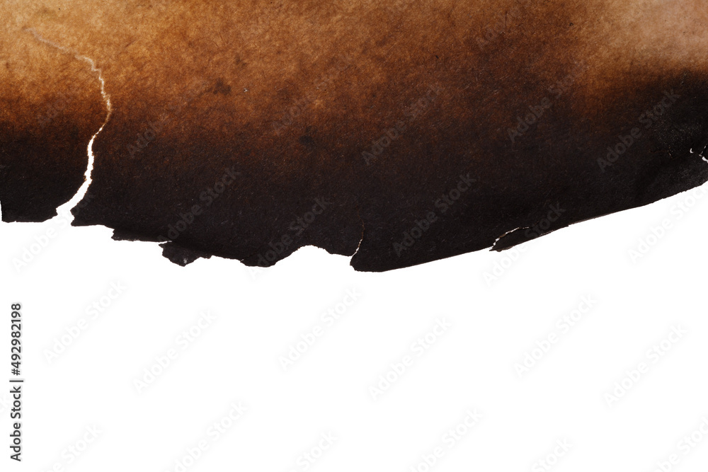 Poster old paper with burnt edges isolated on white background