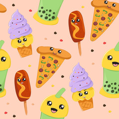cute junk food cartoon seamless pattern