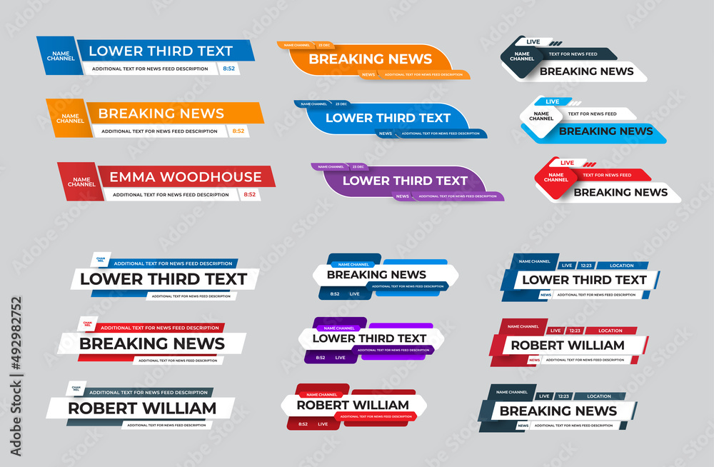 Poster Vector lower third with news feed, diagonal dashboard with paper layer elements on white background