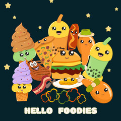 cute kawaii junk food cartoon illustration