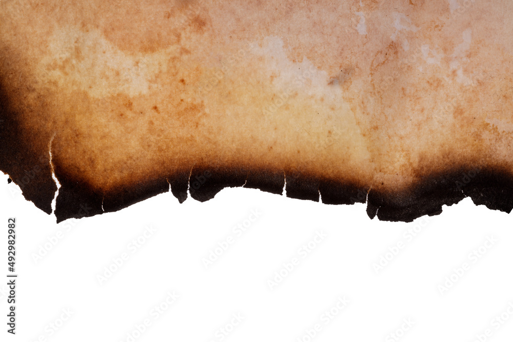 Poster paper with burnt edges isolated on white background